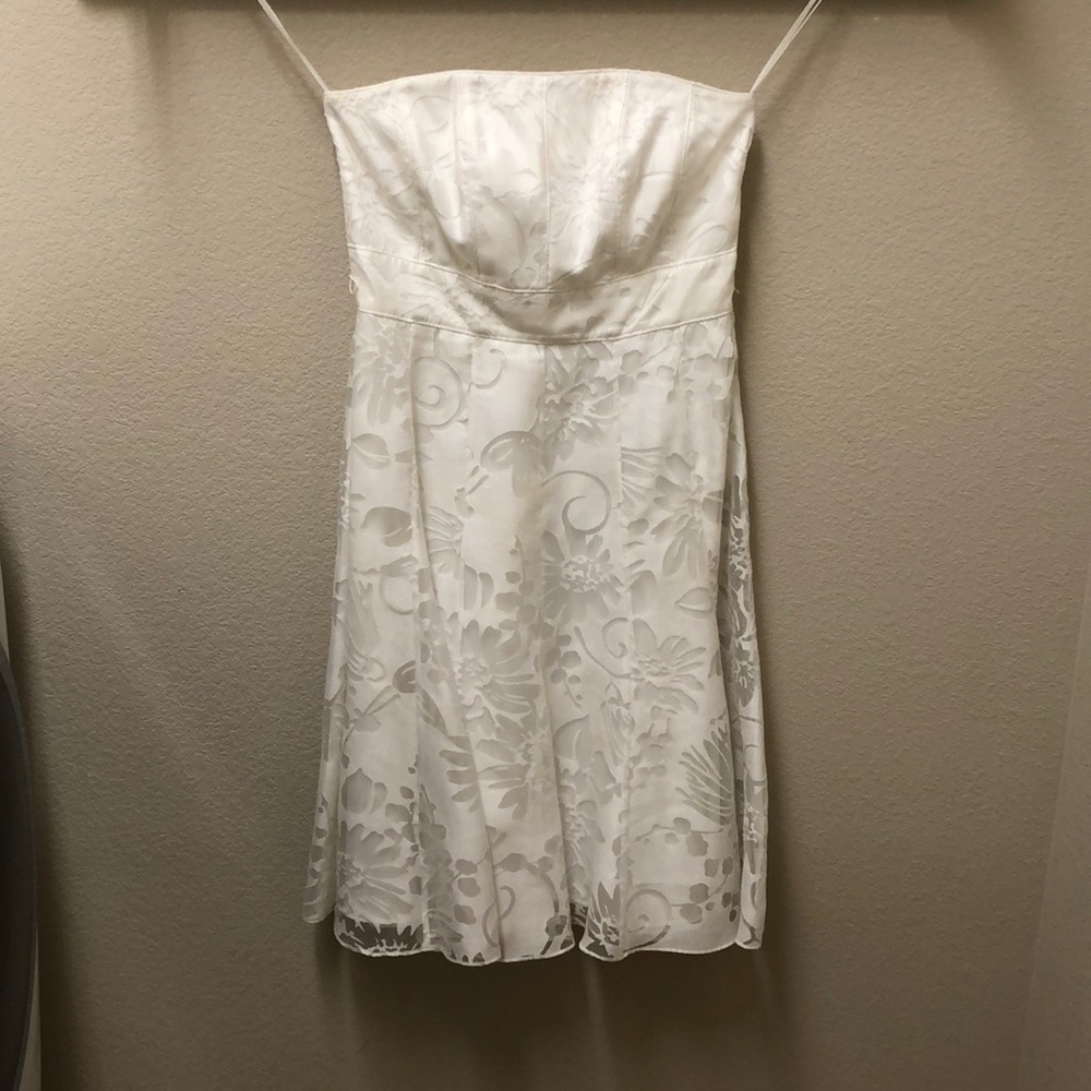 White strapless floral midi dress